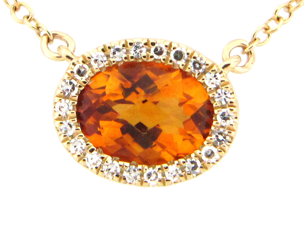 CITRINE & DIAMOND OVAL PENDANT NECKLACE, 18"/17"/16", 14KY (H)