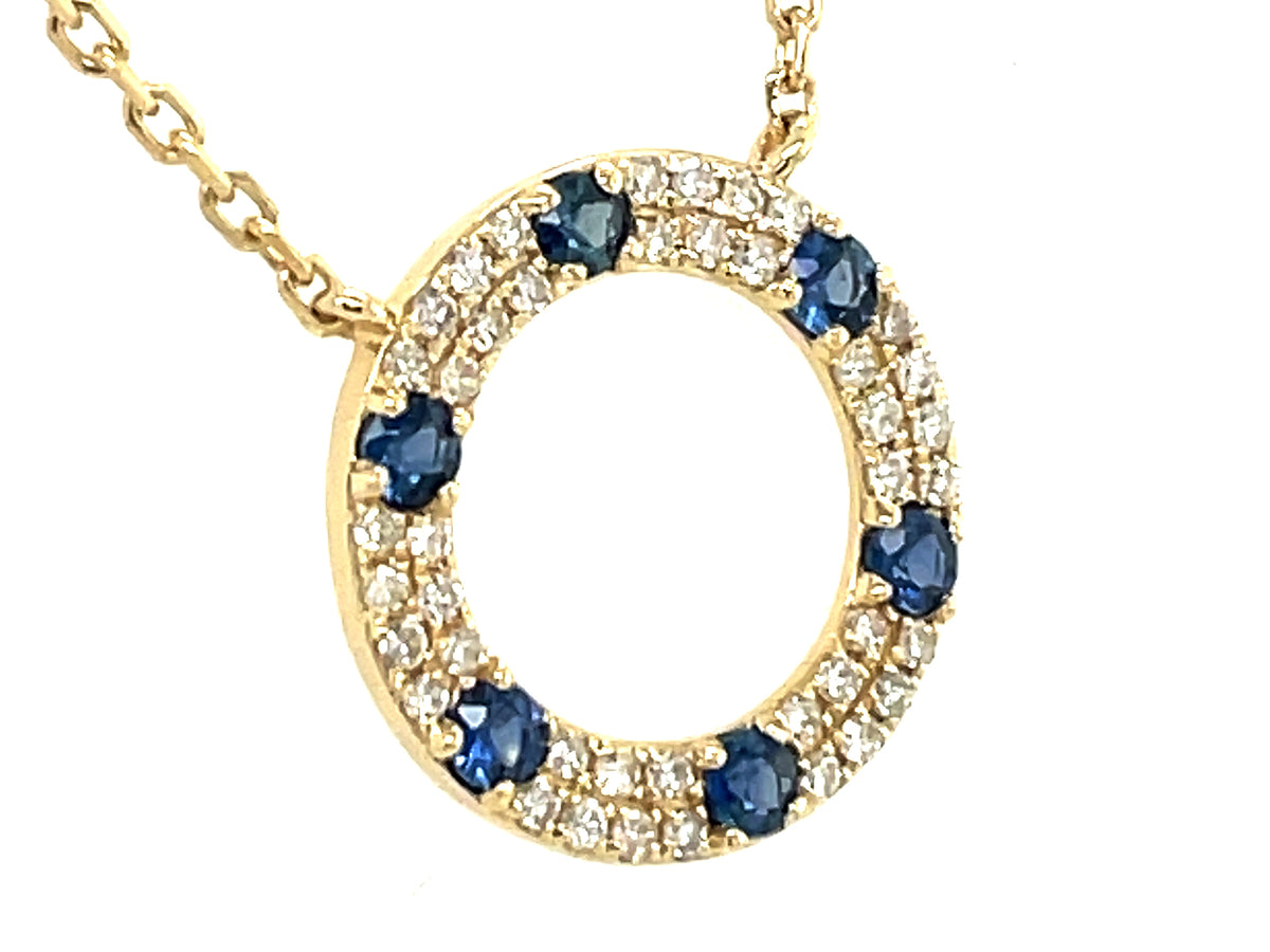 SAPPHIRE & DIAMOND CIRCLE ALTERNATING PENDANT NECKLACE, 18"/17"/16"