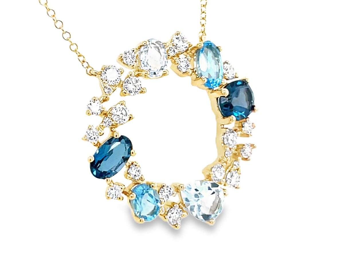 BLUE TOPAZ & DIAMOND CIRCLE PENDANT NECKLACE