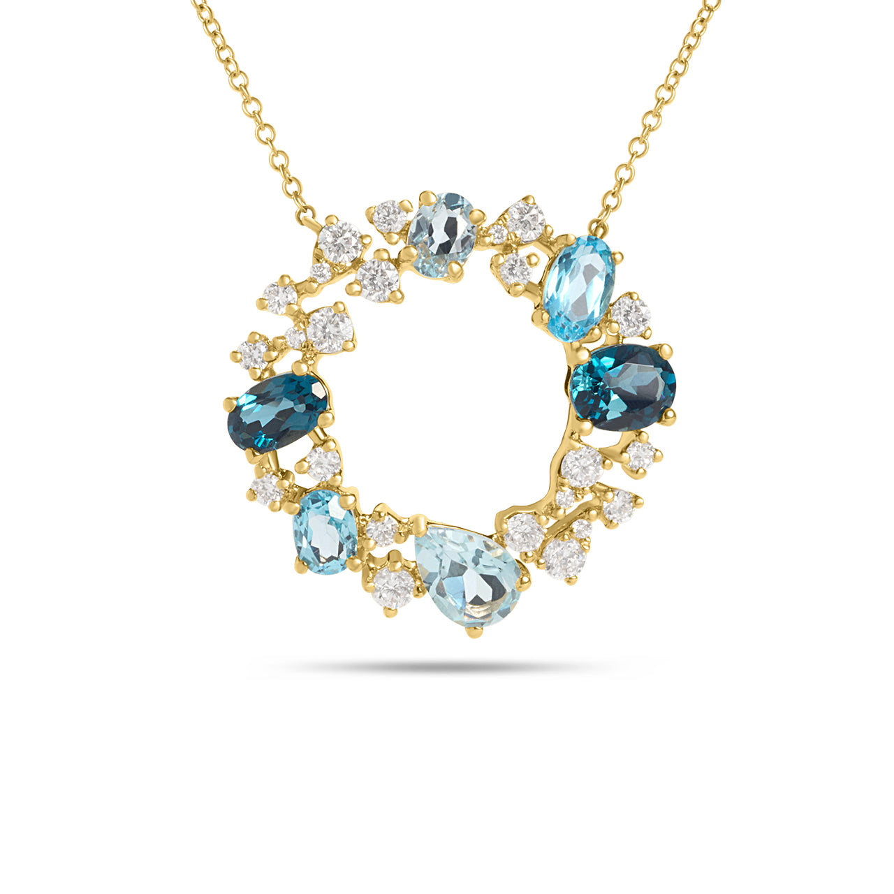 Blue Topaz & Diamond Cluster Circle Necklace