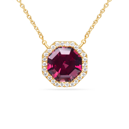 Rhodolite & Diamond Octagon Necklace