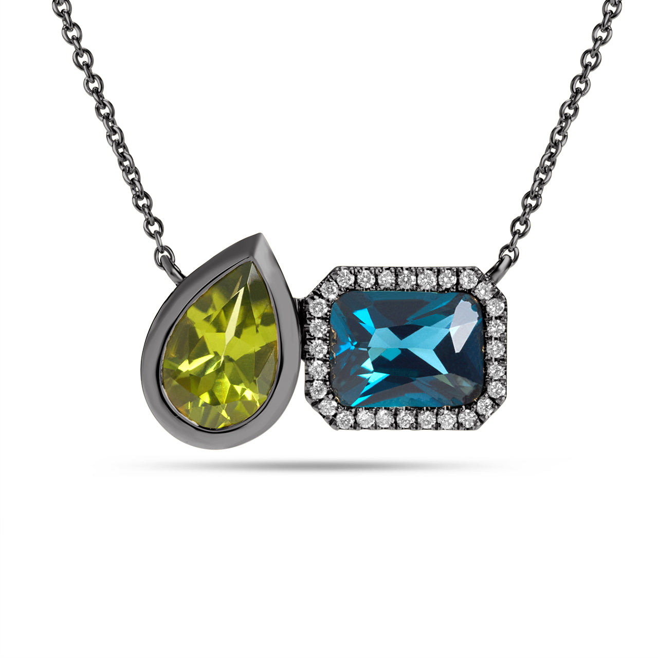 Blue Topaz, Peridot & Diamond Toi Et Moi Necklace