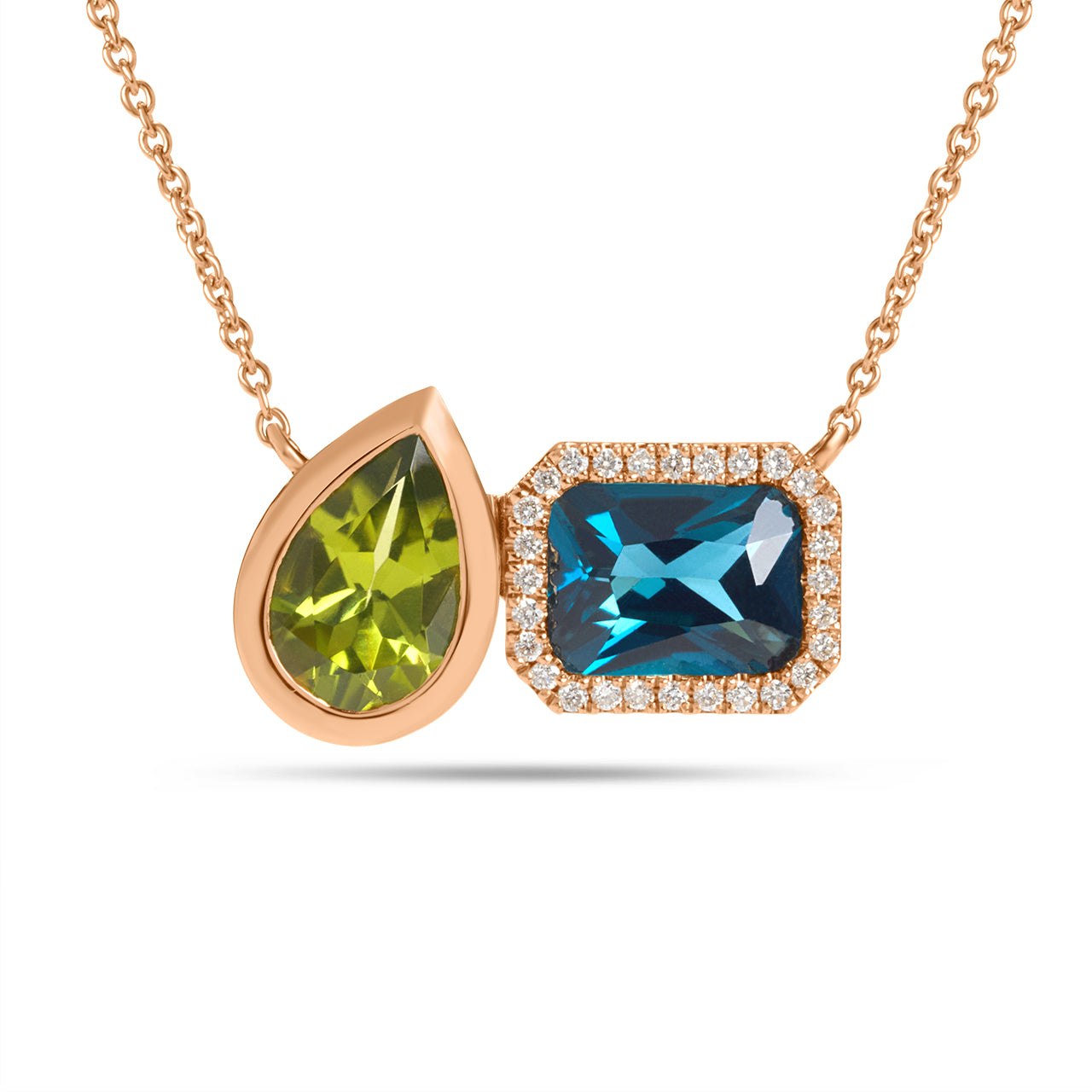 Blue Topaz, Peridot & Diamond Toi Et Moi Necklace