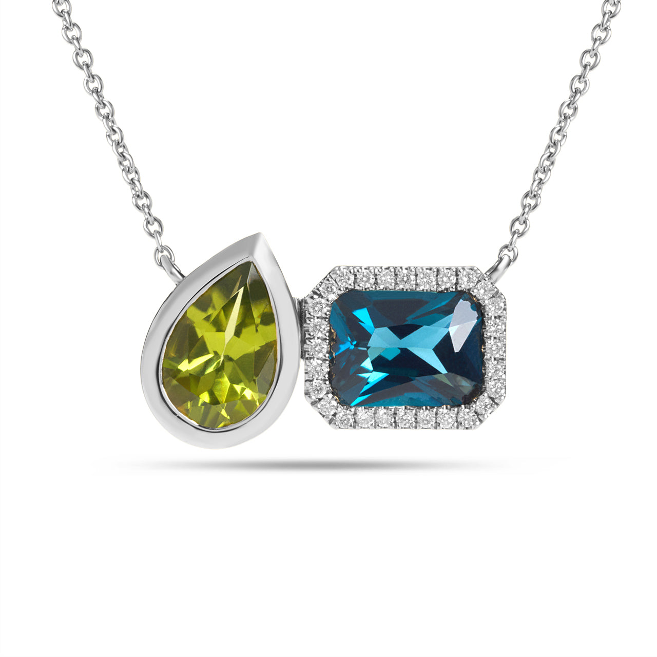 Blue Topaz, Peridot & Diamond Toi Et Moi Necklace