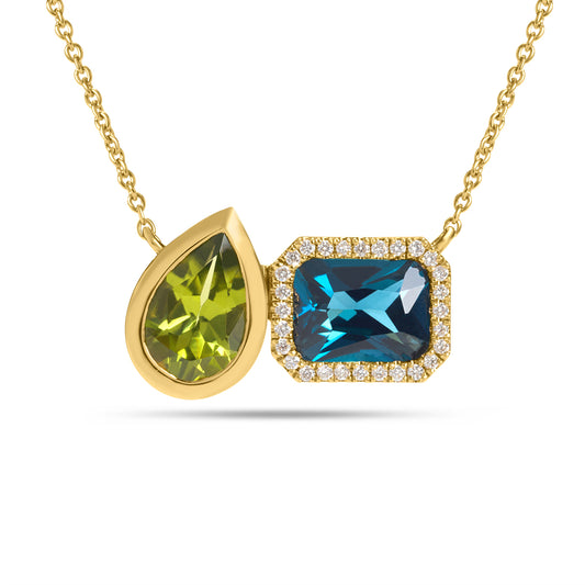 Blue Topaz, Peridot & Diamond Toi Et Moi Necklace