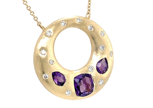 AMETHYST & DIAMOND CIRCLE PENDANT NECKLACE, 16", SATIN FINISH