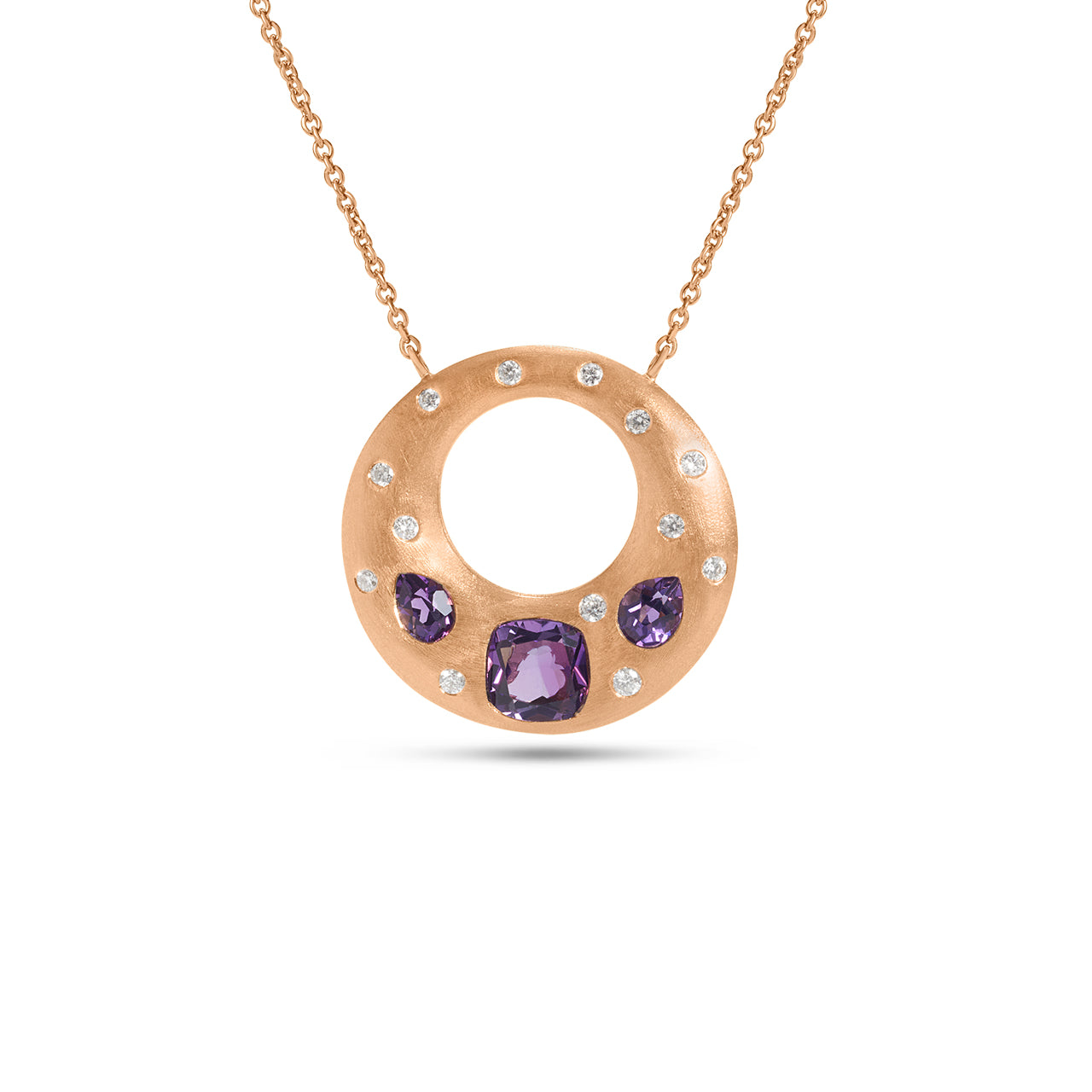 Amethyst & Diamond Flush Puffed Necklace