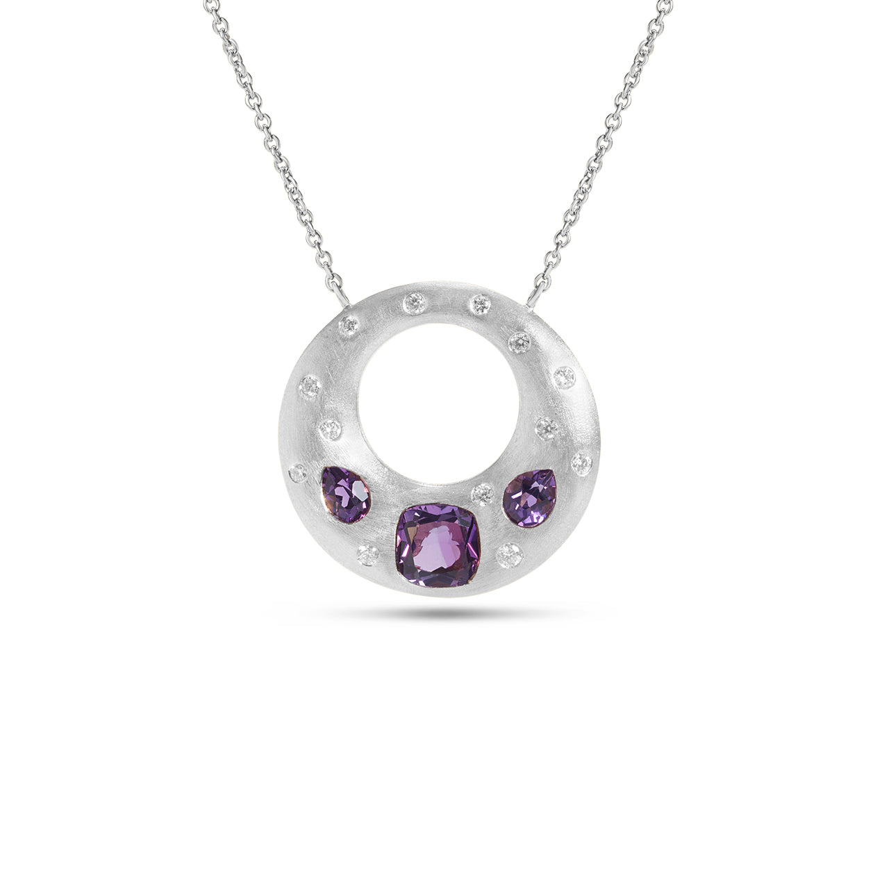 Amethyst & Diamond Flush Puffed Necklace