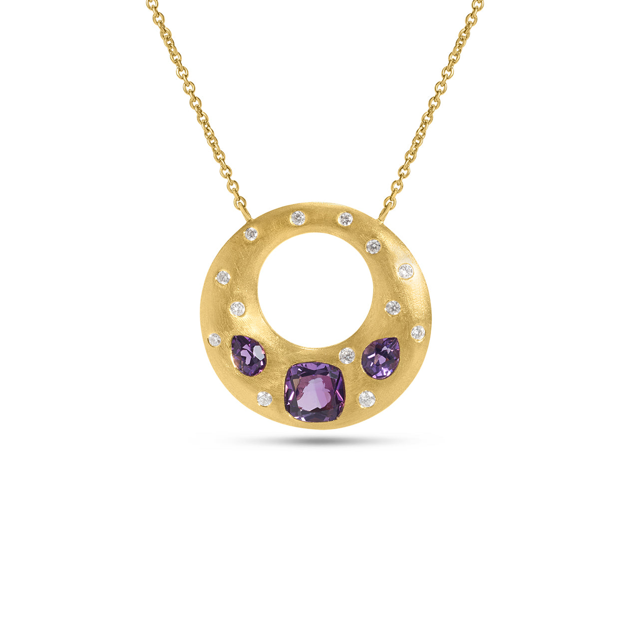 Amethyst & Diamond Flush Puffed Necklace