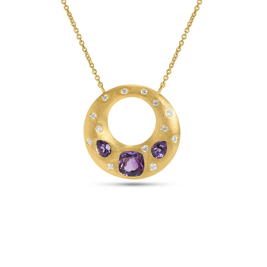 Amethyst & Diamond Flush Puffed Necklace