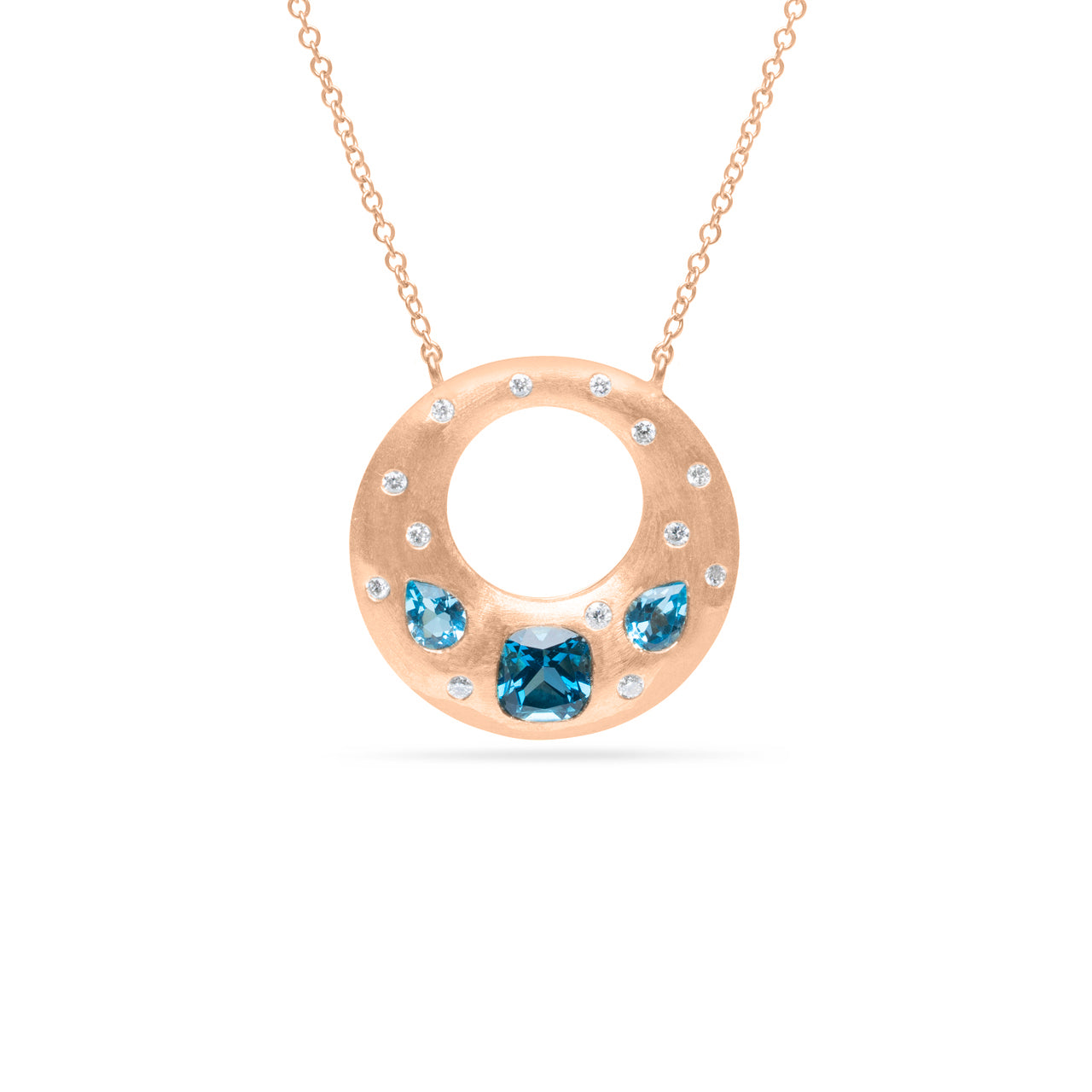 Blue Topaz & Diamond Flush Puffed Necklace