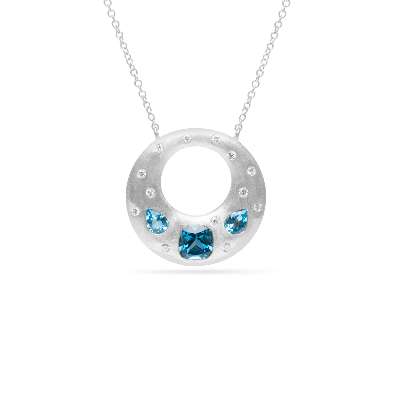 Blue Topaz & Diamond Flush Puffed Necklace