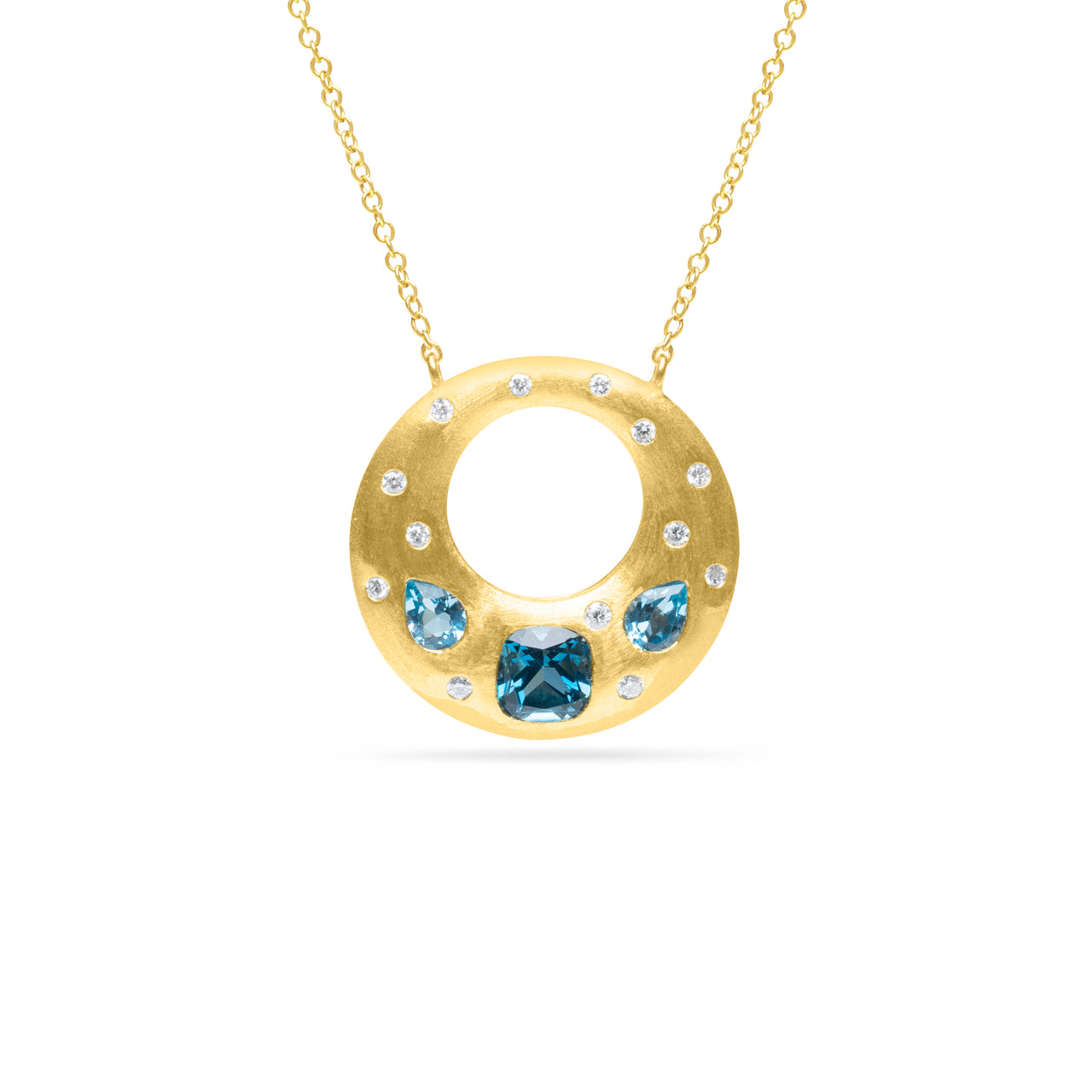 Blue Topaz & Diamond Flush Puffed Necklace