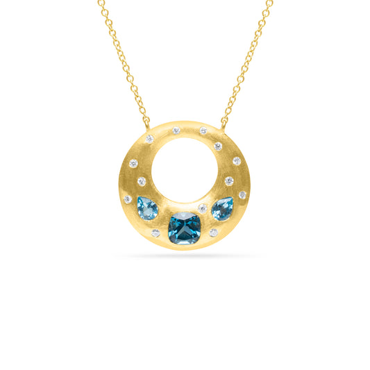 Blue Topaz & Diamond Flush Puffed Necklace