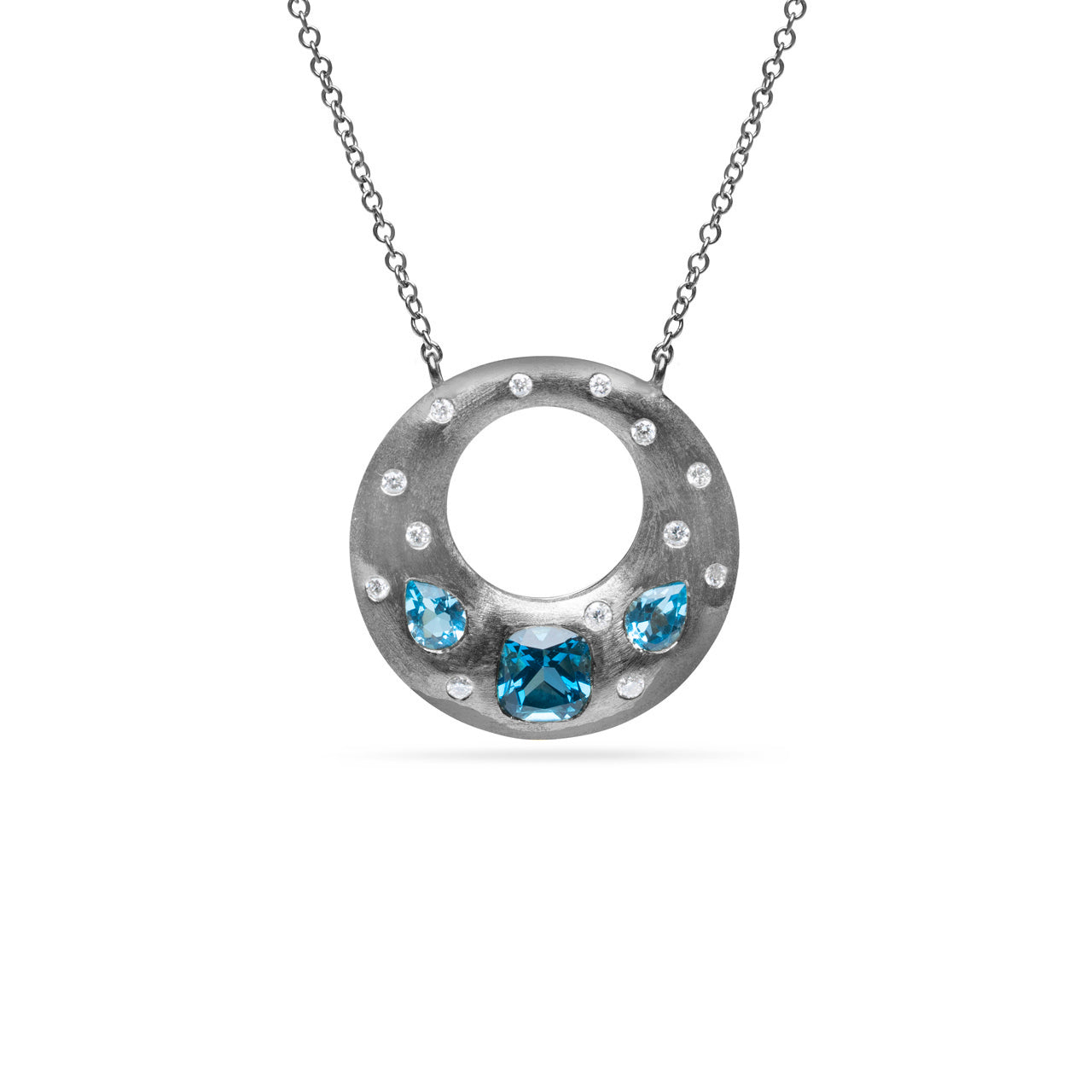 Blue Topaz & Diamond Flush Puffed Necklace