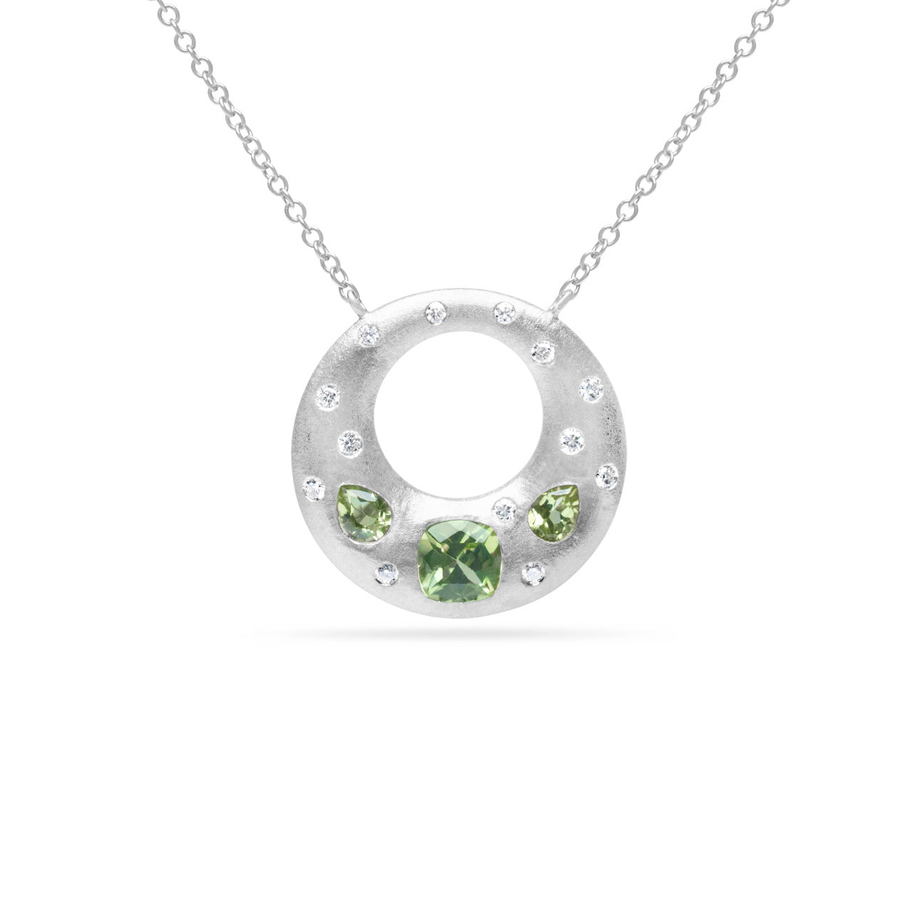 Peridot & Diamond Flush Puffed Necklace