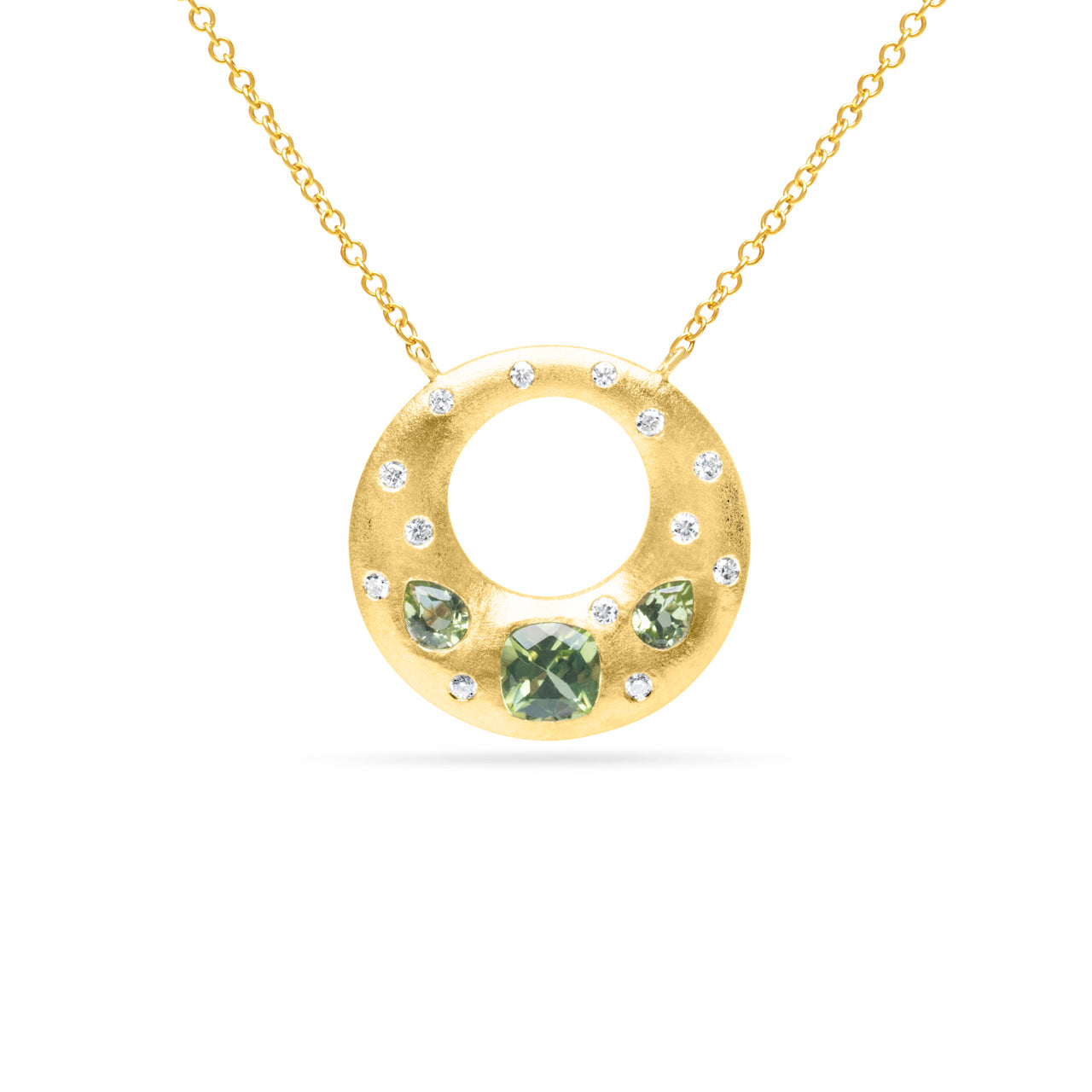 Peridot & Diamond Flush Puffed Necklace