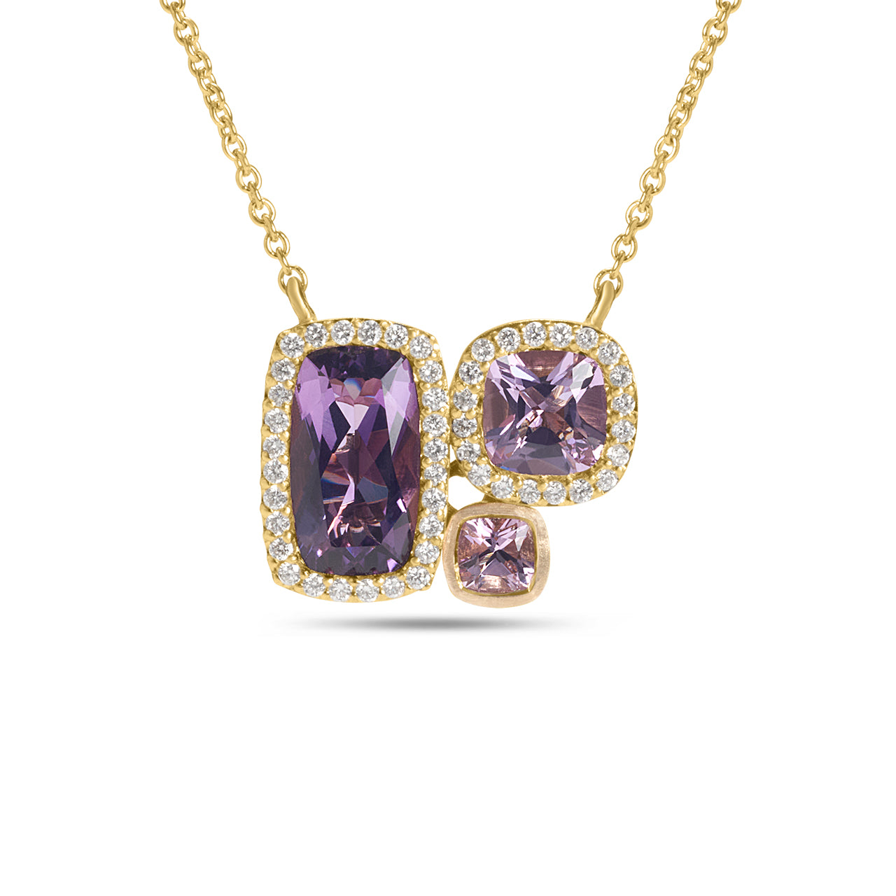 Amethyst & Diamond Cushion 3 Stone Necklace