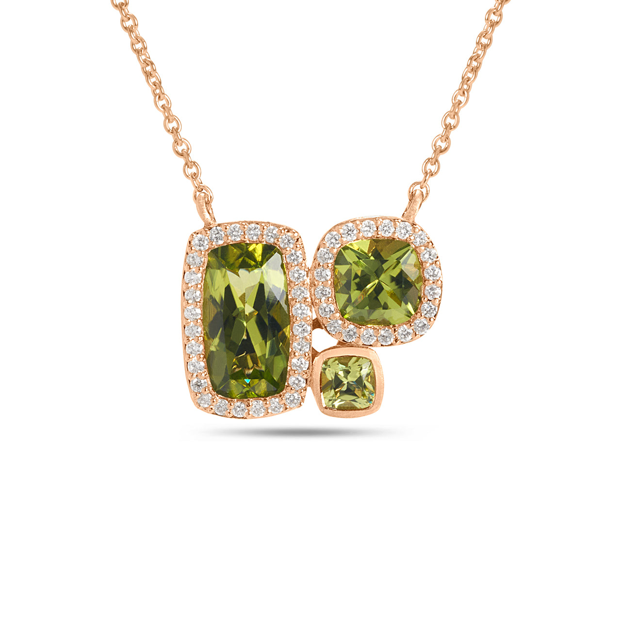 Peridot & Diamond Cushion 3 Stone Necklace