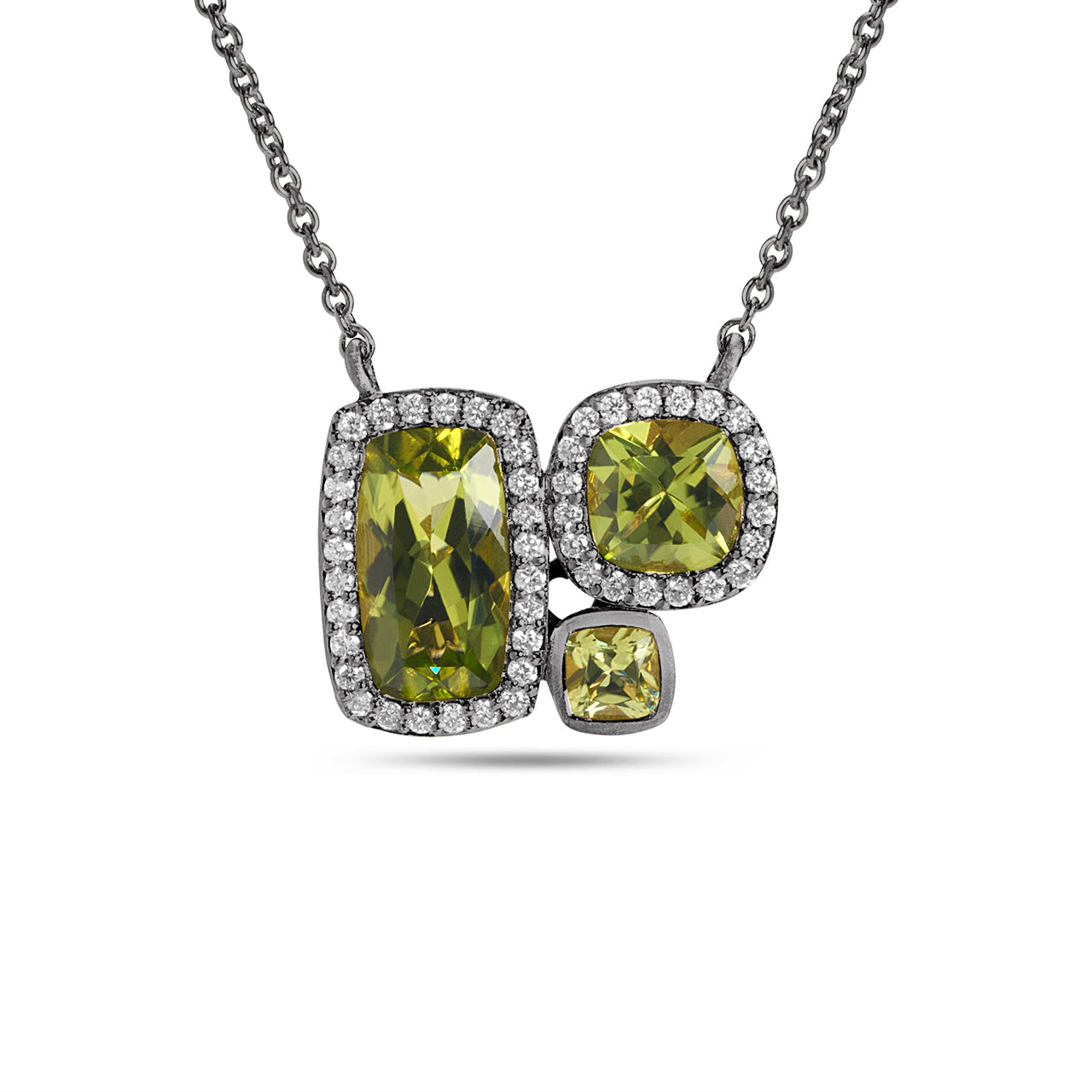 Peridot & Diamond Cushion 3 Stone Necklace