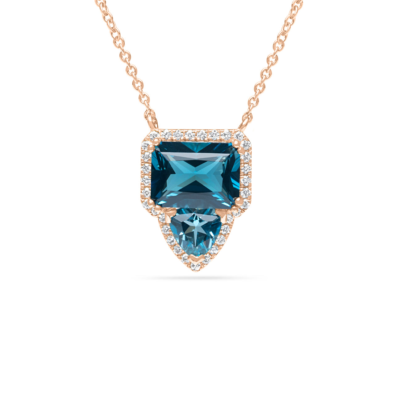 Blue Topaz & Diamond Toi Et Moi Necklace