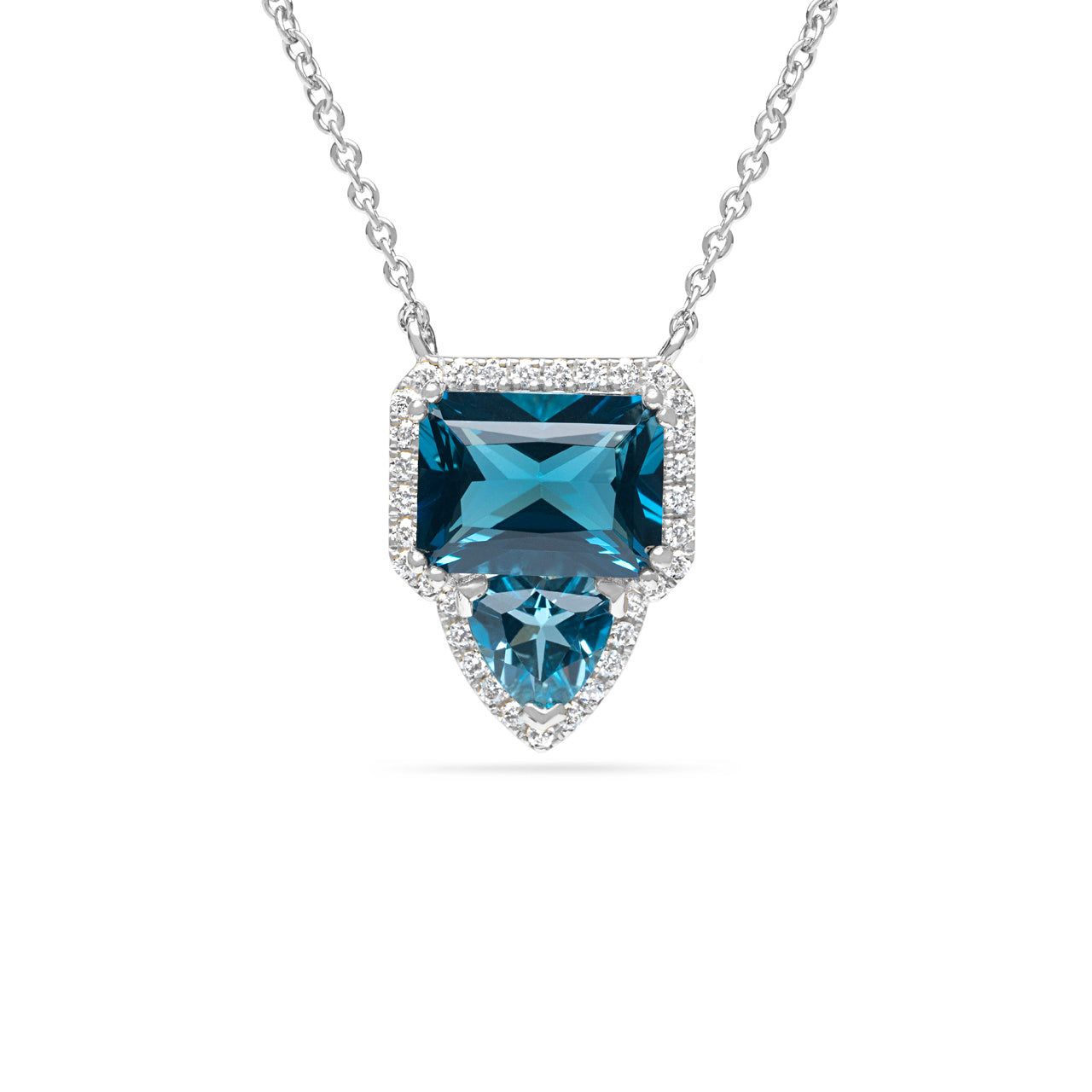 Blue Topaz & Diamond Toi Et Moi Necklace