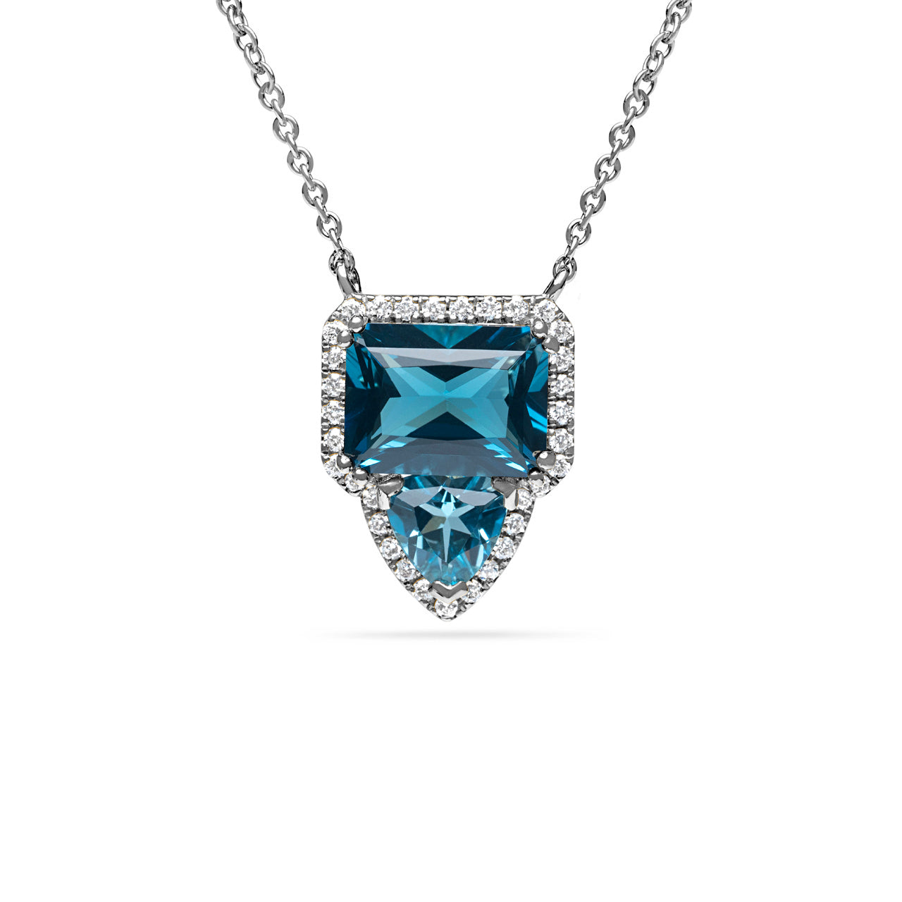 Blue Topaz & Diamond Toi Et Moi Necklace