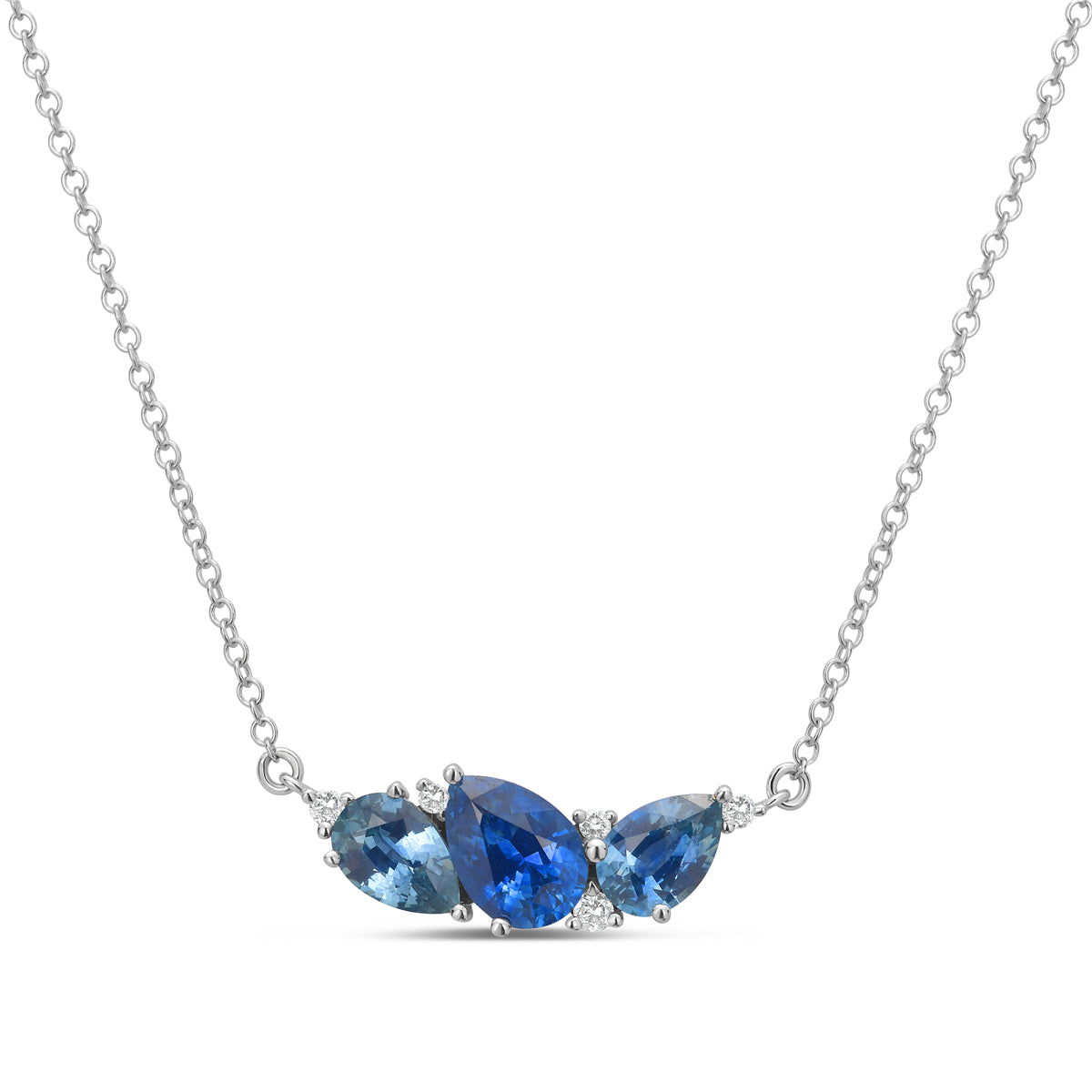 Montana Sapphire & Diamond Trio Cluster Necklace