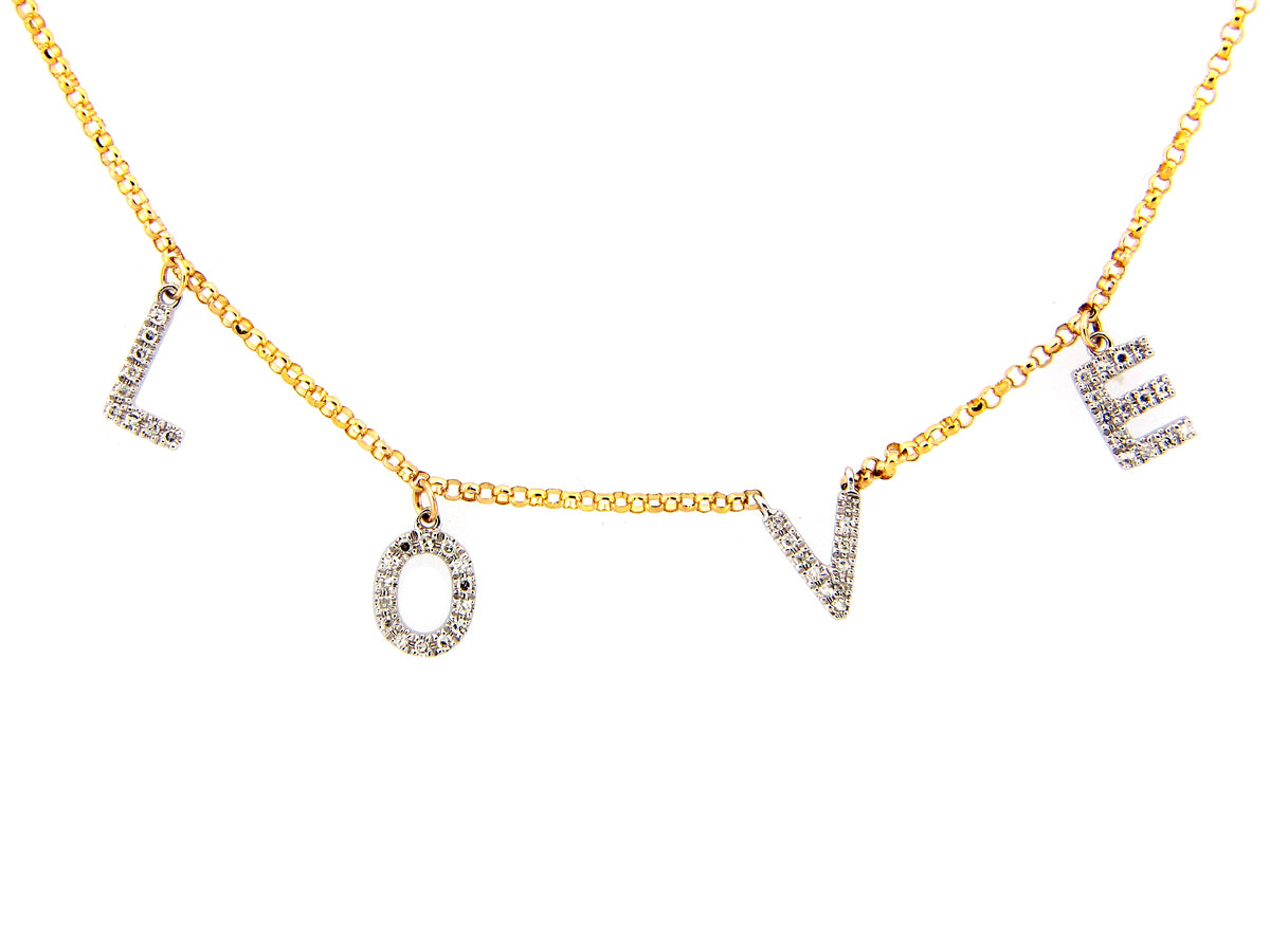 DIAMOND LOVE PENDANT NECKLACE, 18"/17"/16",  SATIN FINISH, 14WY (N)