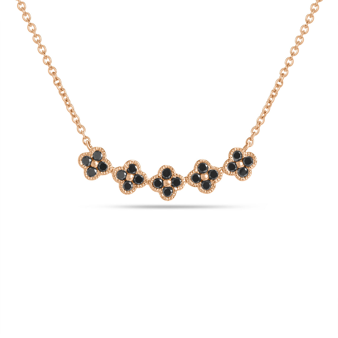Black Diamond Clover Curved Bar Necklace