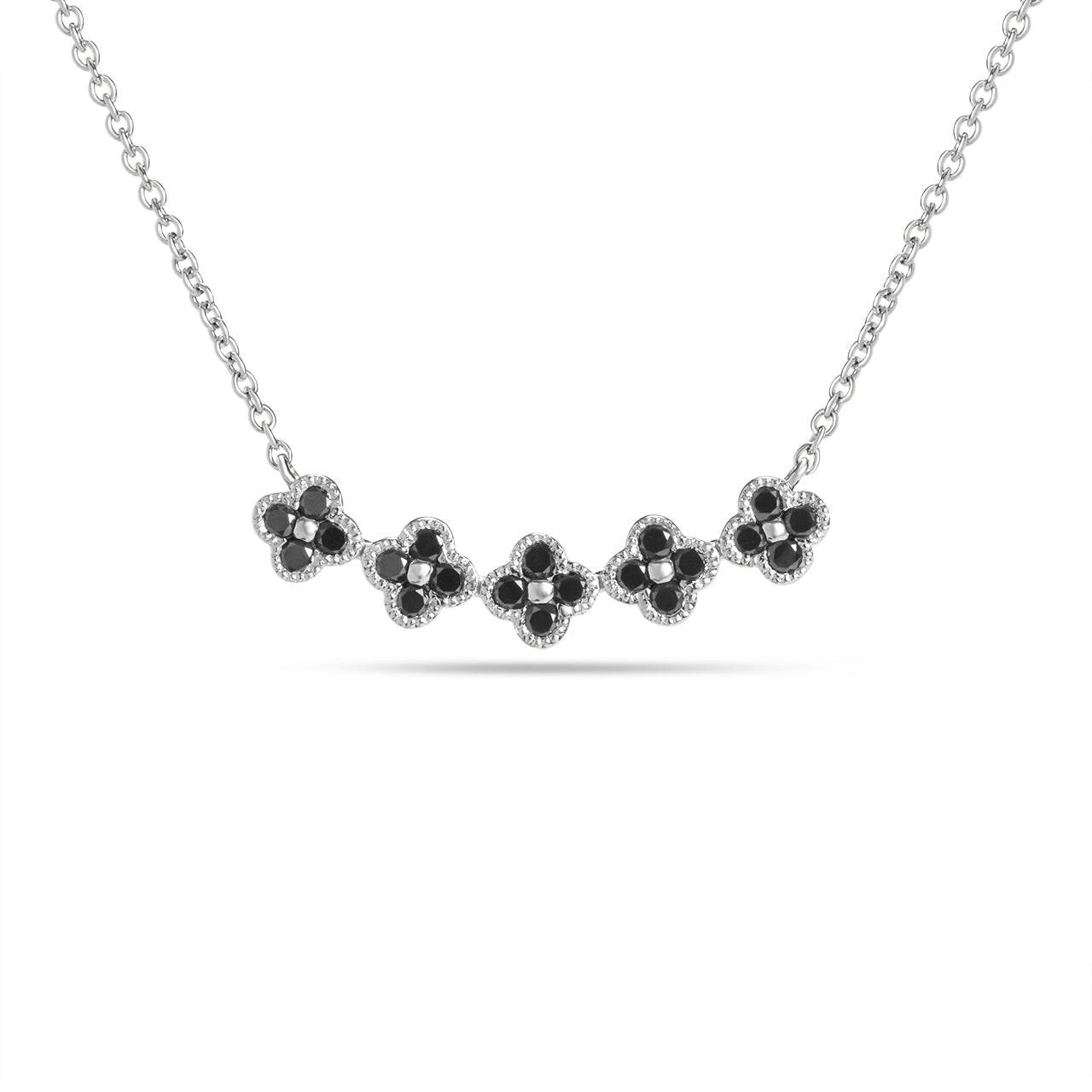 Black Diamond Clover Curved Bar Necklace