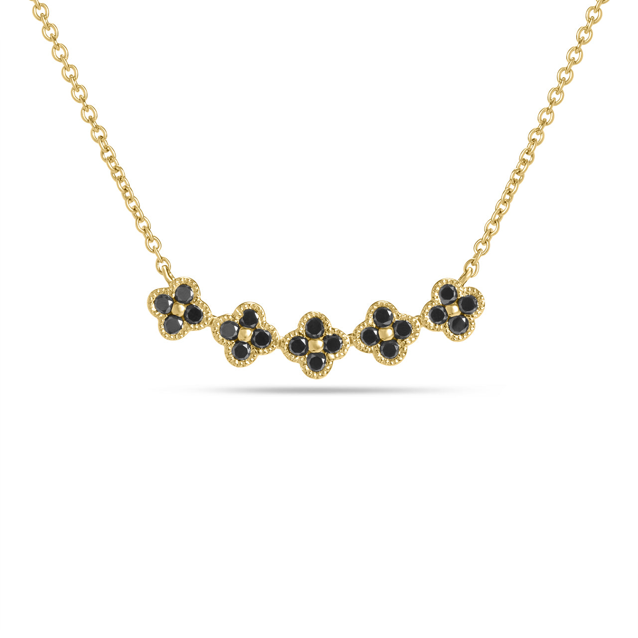 Black Diamond Clover Curved Bar Necklace