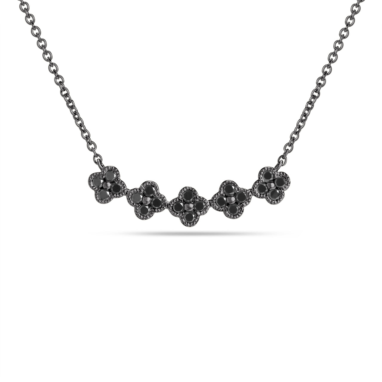 Black Diamond Clover Curved Bar Necklace