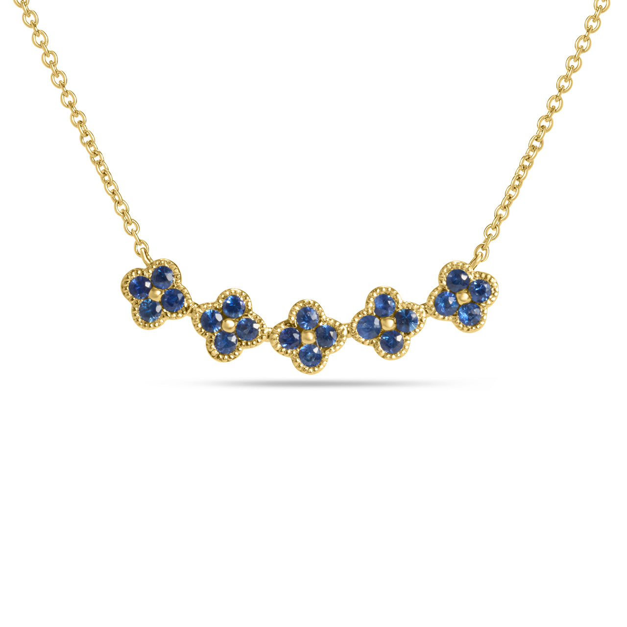 Sapphire Clover Curved Bar Necklace