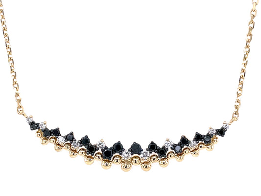 BLACK & WHITE DIAMOND STITCH CURVED BAR NECKLACE, 35MM. 18"/17"/16"