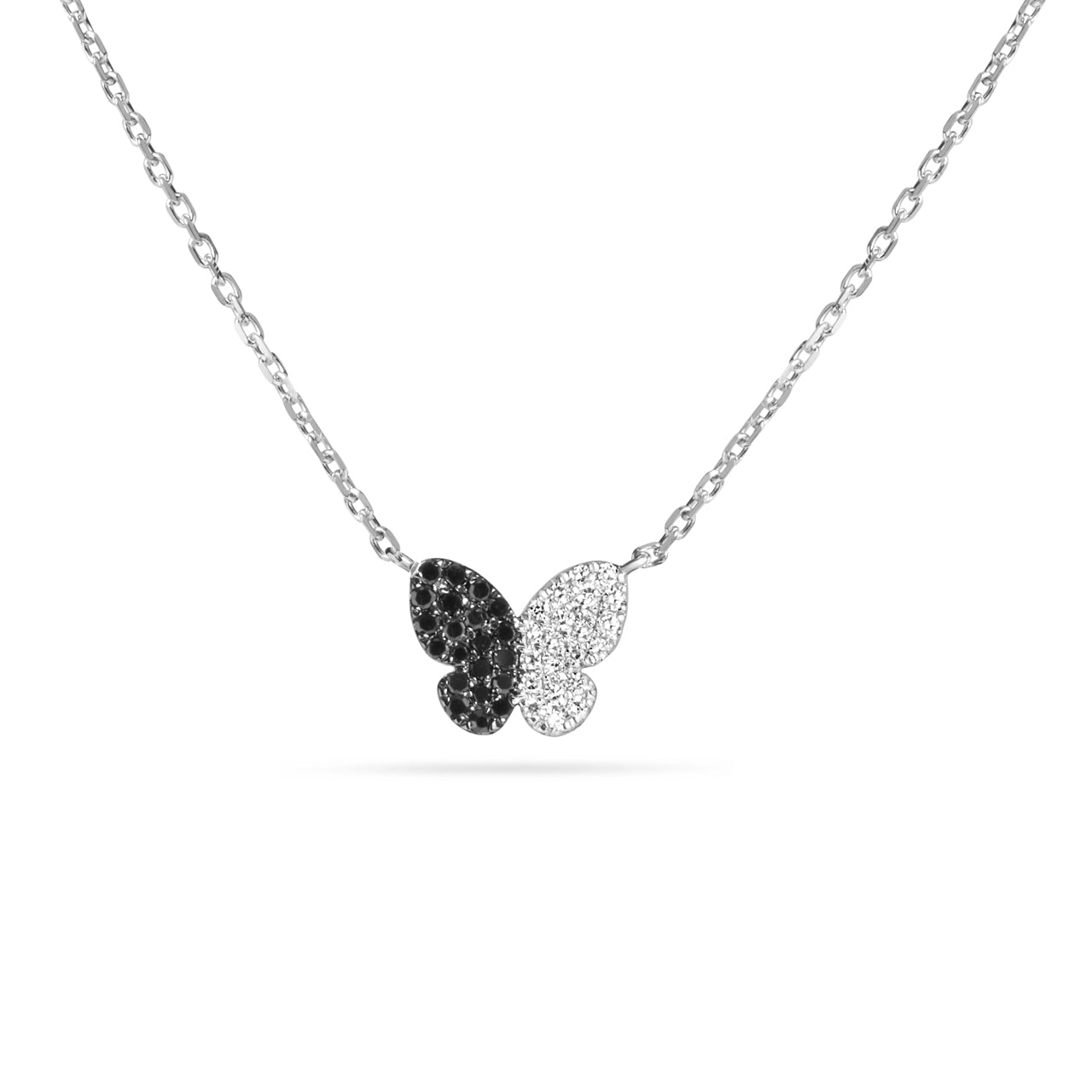 Black & White Diamond Split Butterfly Pendant Necklace