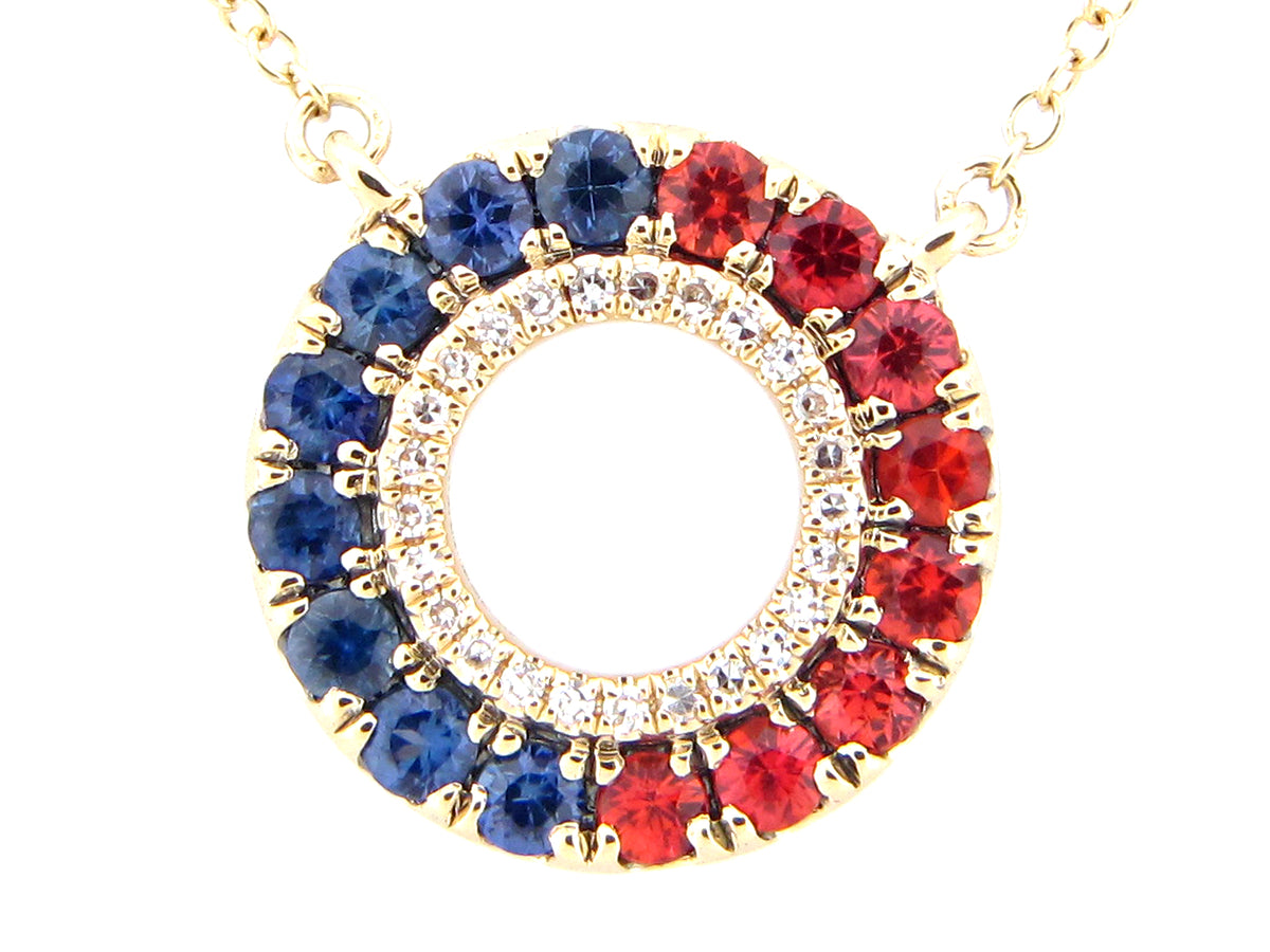 CIRCLE ORANGE AND BLUE SAPPHIRE & DIAMOND NECKLACE