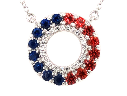 CIRCLE ORANGE AND BLUE SAPPHIRE & DIAMOND NECKLACE