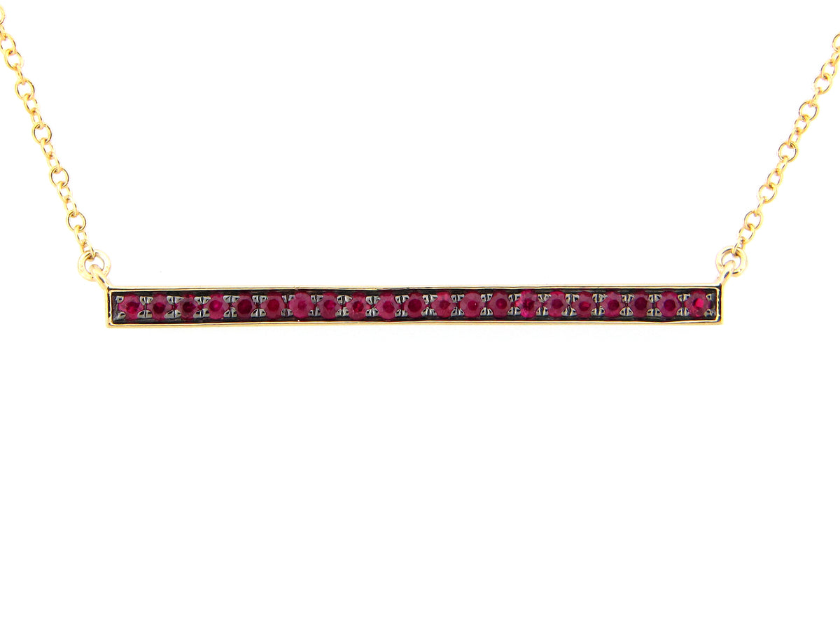 RUBY BAR PENDANT NECKLACE, BOLO CHAIN 12-18", 14KY (H)