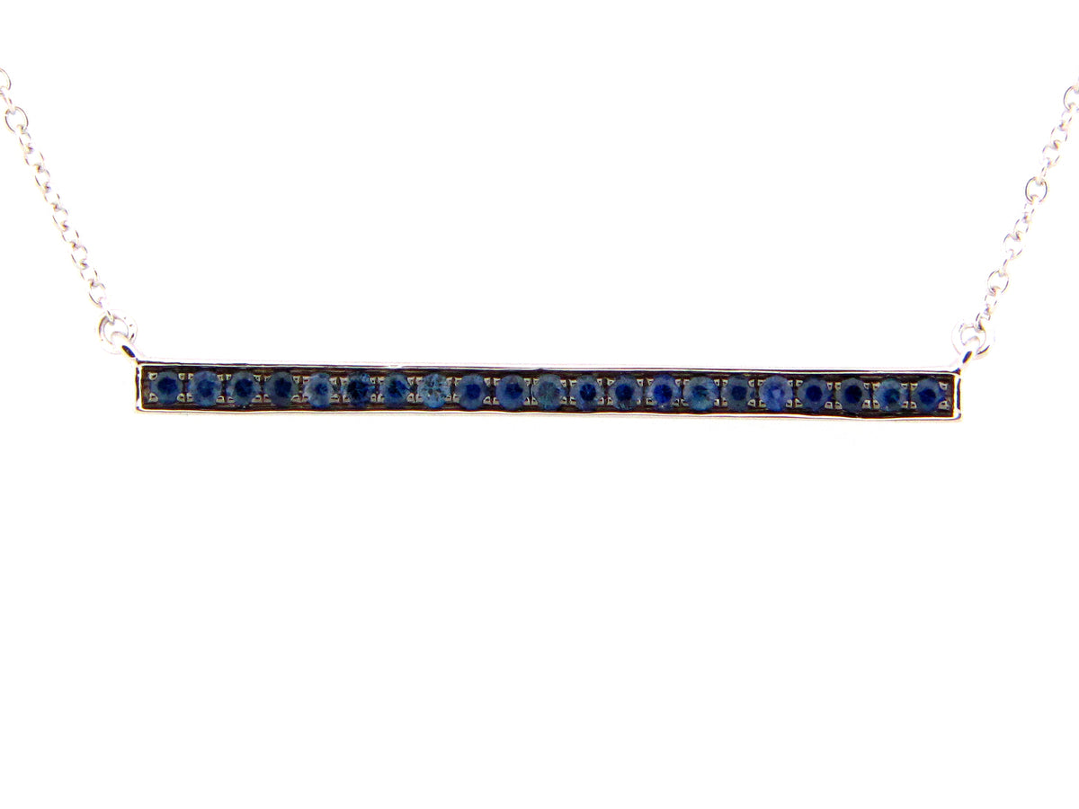 SAPPHIRE BAR PENDANT NECKLACE, BOLO CHAIN 12-18" , 14KW (H)