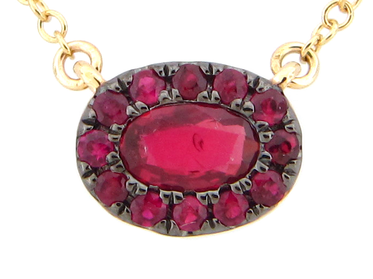 RUBY OVAL PENDANT NECKLACE, BOLO CHAIN 12-18", 14KY (H)
