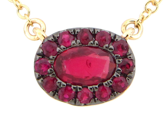 RUBY OVAL PENDANT NECKLACE, BOLO CHAIN 12-18", 14KY (H)