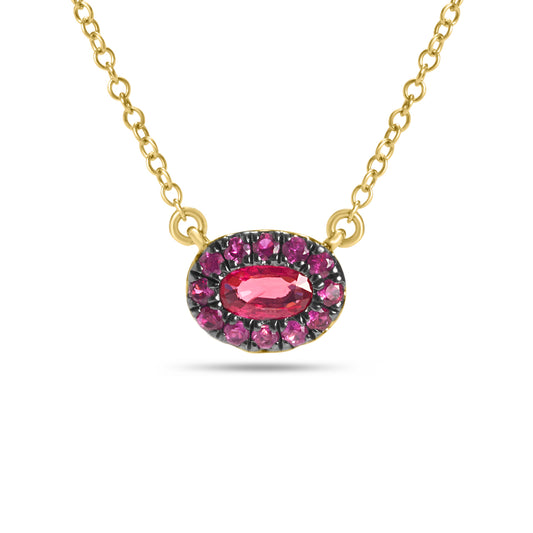 Ruby Oval Halo Necklace