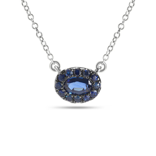 Sapphire Oval Halo Necklace