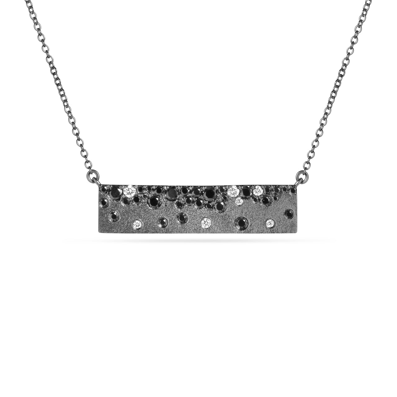 Black & White Diamond Confetti Horizontal Bar Necklace