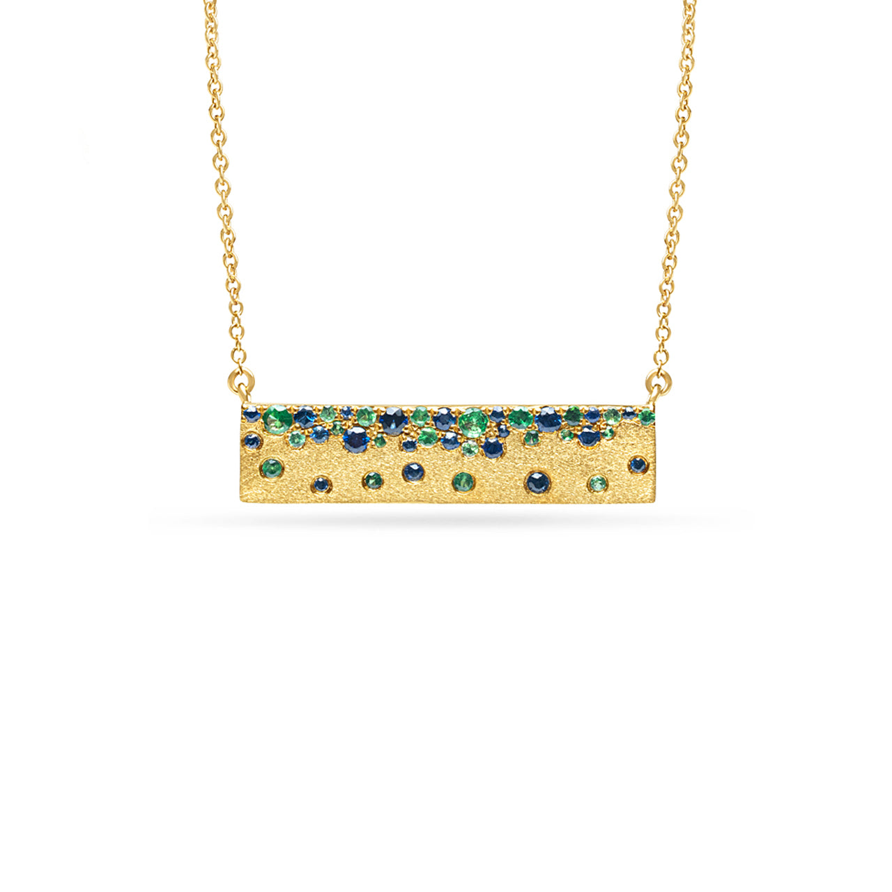 Sapphire & Tsavorite Confetti Horizontal Bar Necklace