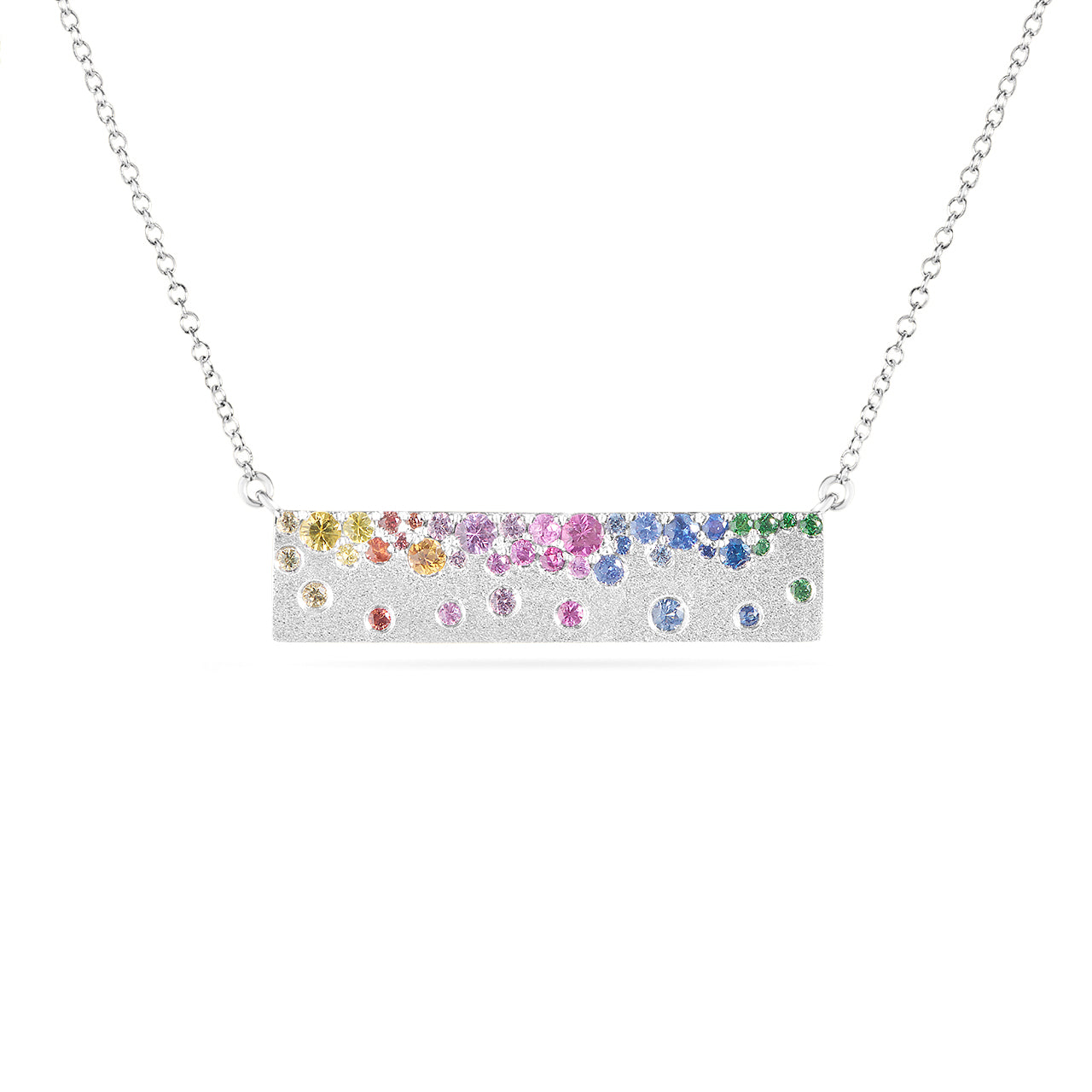 Rainbow Sapphire Confetti Horizontal Bar Necklace