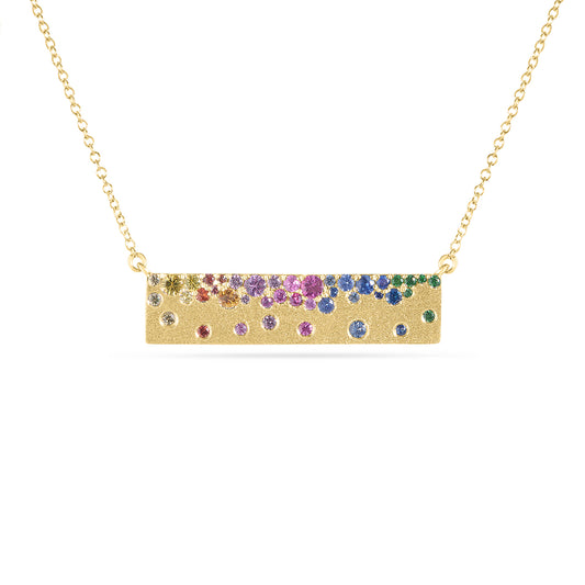 Rainbow Sapphire Confetti Horizontal Bar Necklace