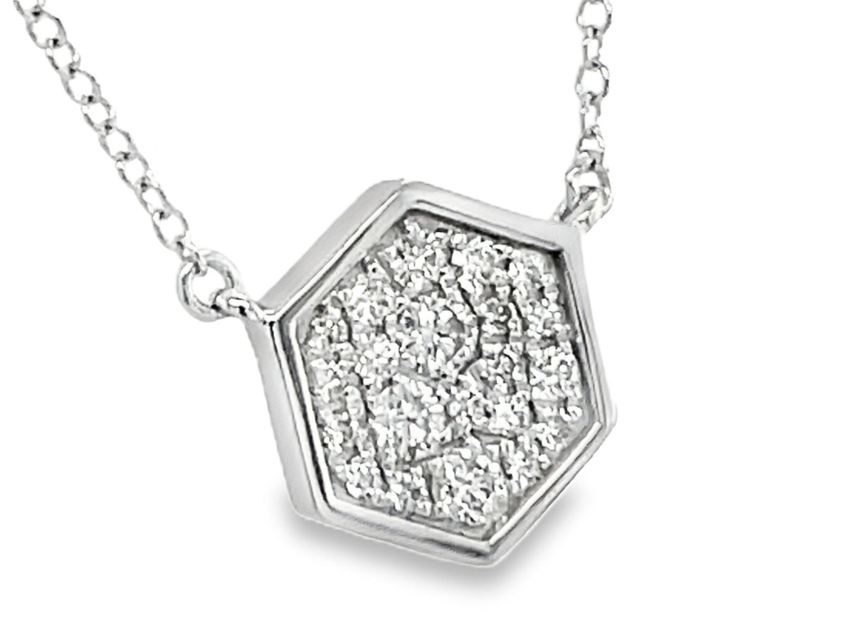 DIAMOND PAVE HEXAGON PENDANT NECKLACE, 18"/17"/16", 14KW (N)