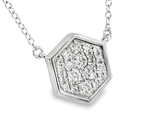 DIAMOND PAVE HEXAGON PENDANT NECKLACE, 18"/17"/16", 14KW (N)